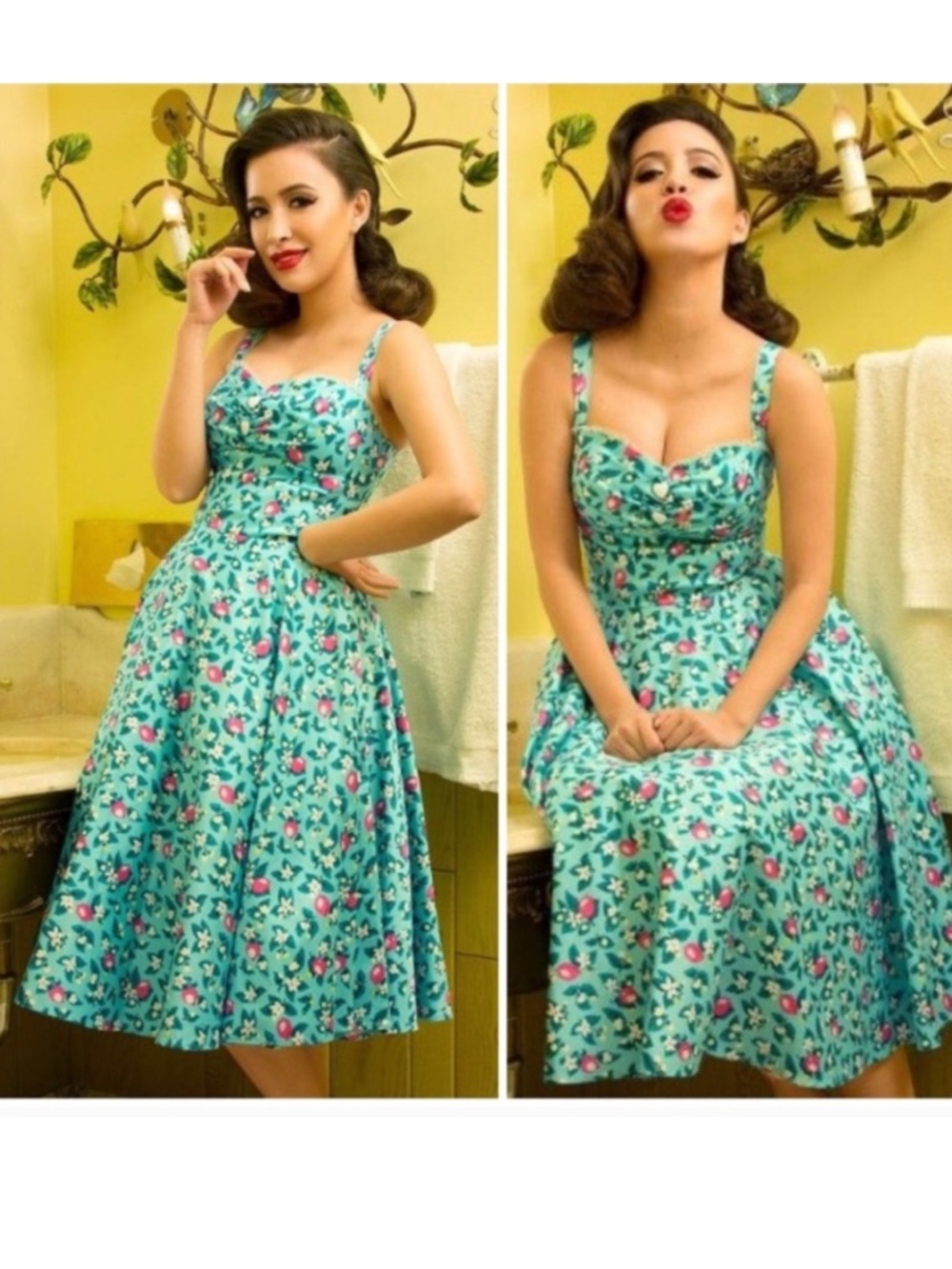 Pinup Couture Strawberry Lemonade Dress in turquoise